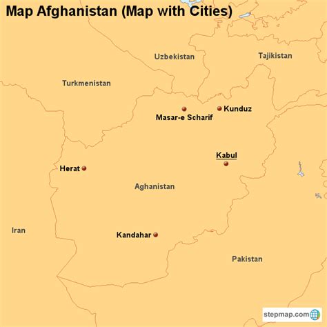 Stepmap Map Afghanistan Map With Cities Landkarte Für Afghanistan