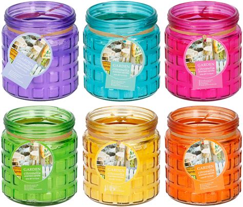 3 6 Assorted Coloured Citronella Scented Candles In Glass Holders