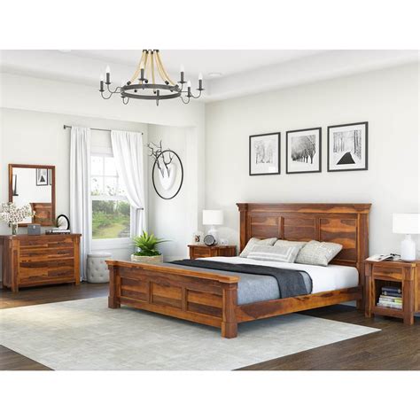 Modern Farmhouse Solid Wood Full Size Platform Bed 7pc