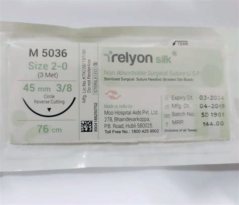Natural Non Absorbable Sutures M5036 Black Braided Silk Size2 076cm3