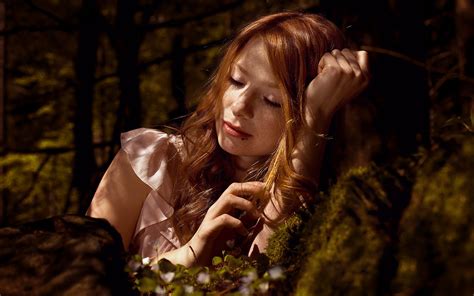Wallpaper Trees Forest Women Outdoors Redhead Model Long Hair Closed Eyes Nature