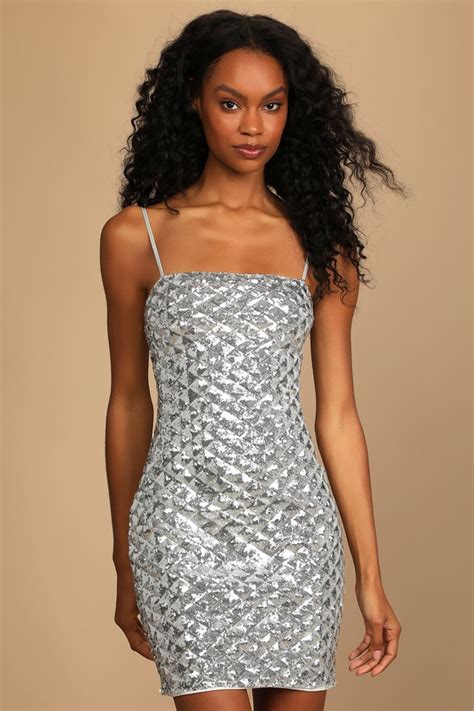 Silver Sequin Dress Sequin Mini Dress Bodycon Silver Dress Lulus