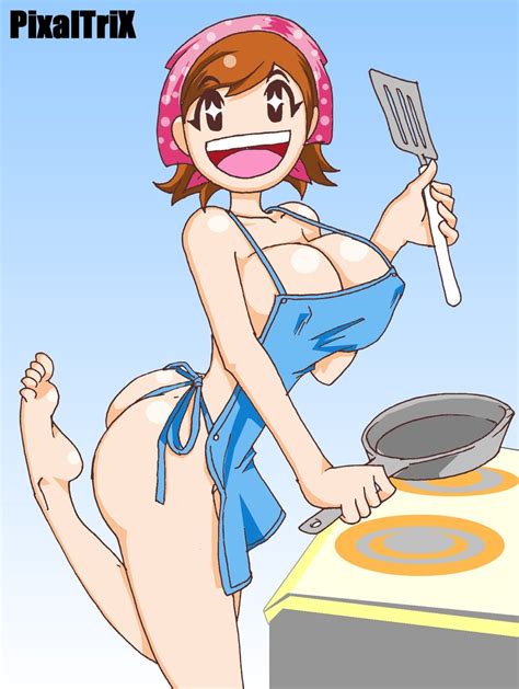 Rule 34 Apron Ass Barefoot Big Breasts Breasts Brown Hair Cooking