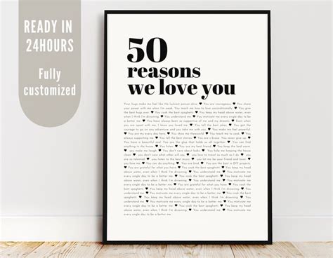 50 Things We Love About You Printout T 40th Birthday T Etsy
