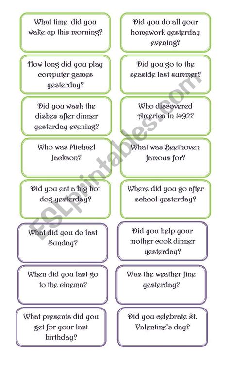 Past Simple Speaking Cards Esl Worksheet By Marceliasesl