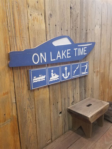 On Lake Time Engraved Wood Sign Lake House Sign Boat Dock Marina
