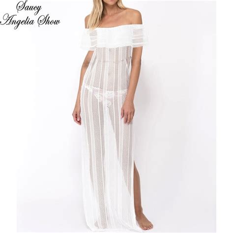 Saucy Angelia Women Summer Dress 2018 Sexy Cut Open White See Through
