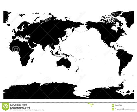 Australia And Pacific Ocean Centered World Map High Detail Black