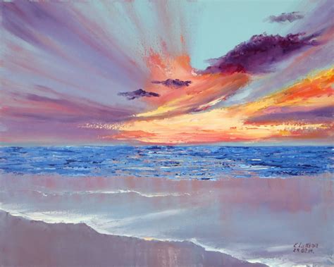 Picturesque Sunset Painting Sunset Painting Seascape Paintings