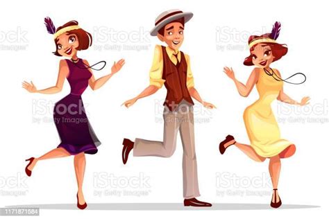 Jazz Dancers Man And Women Vector Illustration Stock Illustration