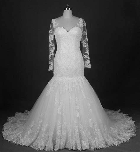 Mermaid Sweetheart Long Sleeve Vintage Lace Beaded Wedding Dress Corset