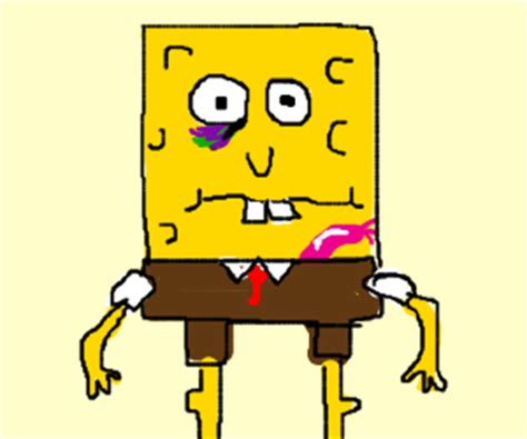 Spongebob with a black eye. Continuous: limbless spongebob - Drawception