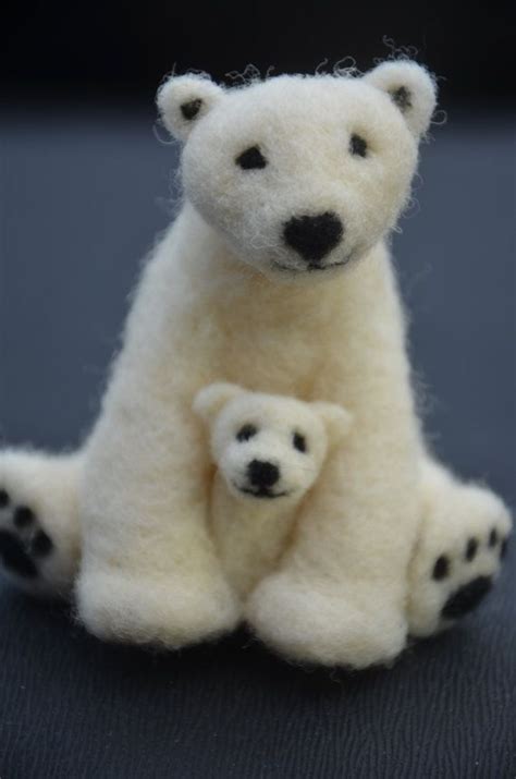 Needle Felted Mama And Baby Polar Bear Nadelfilzen