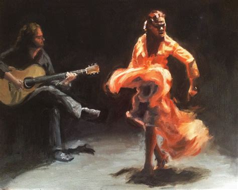 Oil Painting Flamenco Dancer Guitar Traditional Impressonism