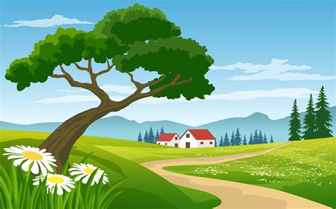 Beautiful Landscape Countryside With Farm Vector Art At Vecteezy