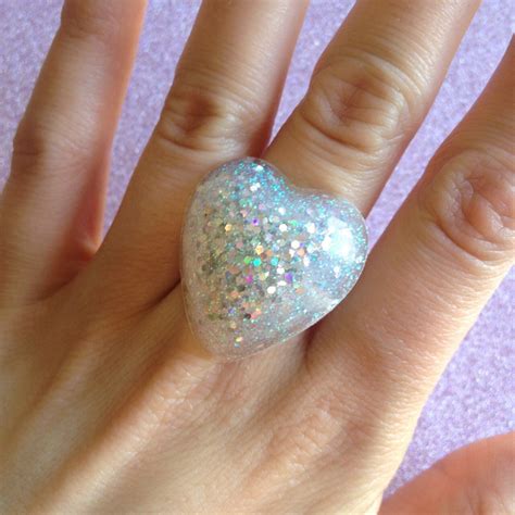Holographic Glitter Heart Shaped Ring
