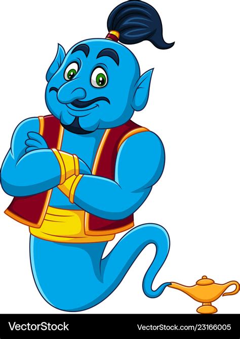 Cartoon Genie Coming Out Of A Magic Lamp Vector Image