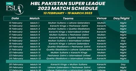 Psl Schedule 2023 Match Dates Time Table Fixtures Venue And Pdf