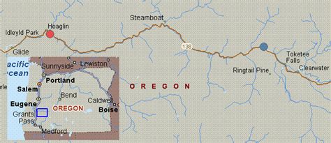 Map For Umpqua River North Oregon White Water Soda Springs To