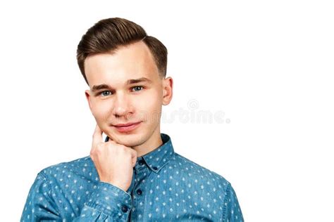 Thinking Man Holds Hand At Face Isolated On White Background Closeup
