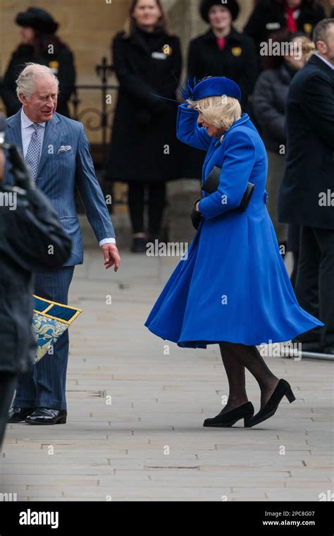 Westminster London Uk 13th March 2023 His Majesty King Charles Iii And A Windswept Camilla