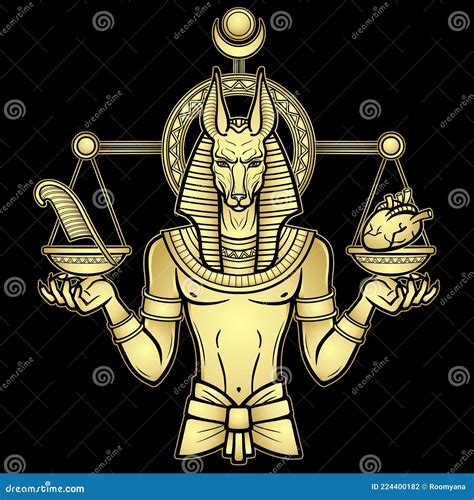 Animation Portrait Egyptian God Anubis Measures The Human Heart And Pen On Sacred Scales God