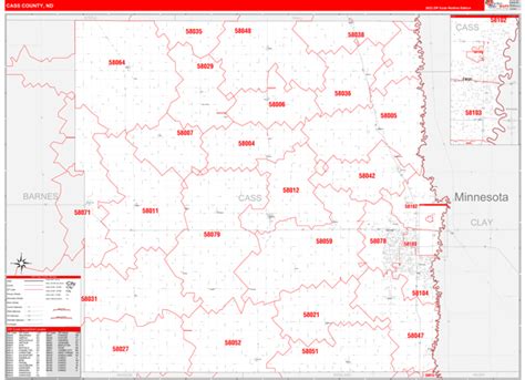 Cass County Nd Zip Code Wall Map Red Line Style By Marketmaps Mapsales