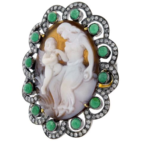 Owl Cameo Ring With Diamonds And Emeralds For Sale At 1stdibs