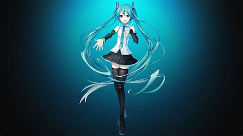Download Twintails Blue Eyes Blue Hair Long Hair Pantyhose Skirt Hatsune Miku Anime Vocaloid 4k