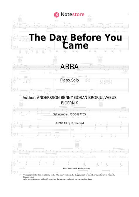 ABBA The Day Before You Came Sheet Music For Piano Download Piano Solo SKU PSO At