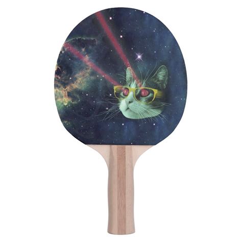 Laser Cat With Glasses In Space Ping Pong Paddle Cat