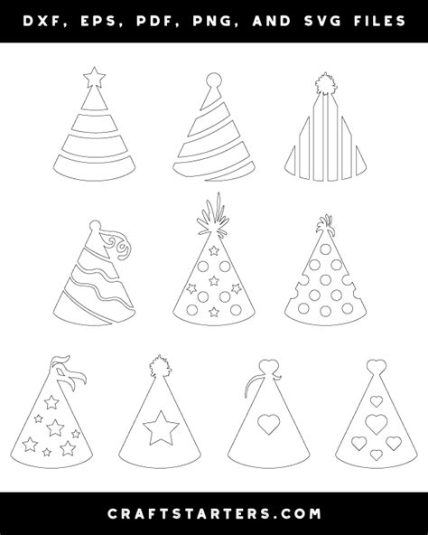 Decorated Party Hat Outline Patterns Dfx Eps Pdf Png And Svg Cut Files