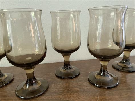 Vintage Brown Glass Drinking Glasses Set Of Six Etsy