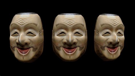 Ebisu Noh Mask Japanese Mythology Wood 3d Model 2