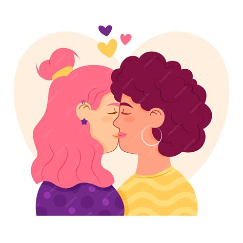 Płaska Konstrukcja Para Lesbijek Pocałunek Ilustrowana Premium Wektor