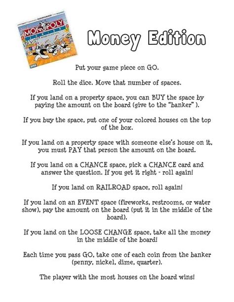 What are the rules to monopoly? Kinder Corner: Monopoly Jr. -- coin practice