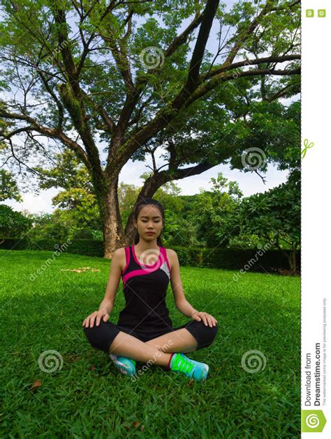 Woman On Yoga Pose Under Tree Stock Image Image Of Color Adult 76590335