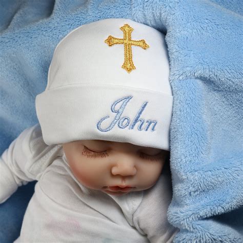 Personalized baptism baby hat with cross micro preemie / | Etsy