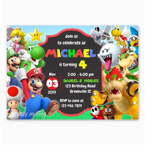Super Mario Birthday Invitation Easy Inviting