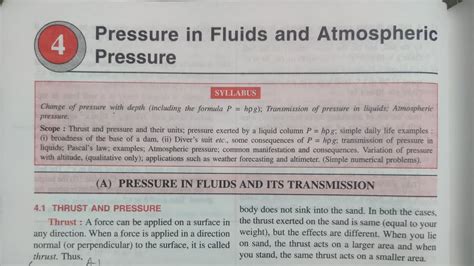 Pressure In Fluids And Atmospheric Pressure Class 9 Icse Chapter 4