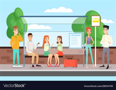 People Waiting For A Bus Royalty Free Vector Image