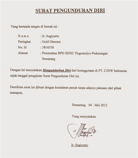 Contoh Surat Pernyataan Pengunduran Diri Homecare24