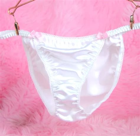 vtg style pure satin shiny wetlook ladies sissy white panties string bikini 19 99 picclick