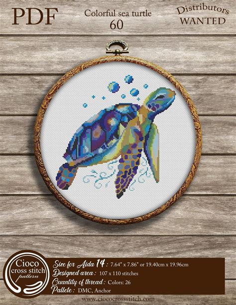 Colorful Sea Turtle Cross Stitch Pattern Modern Cross Stitch By