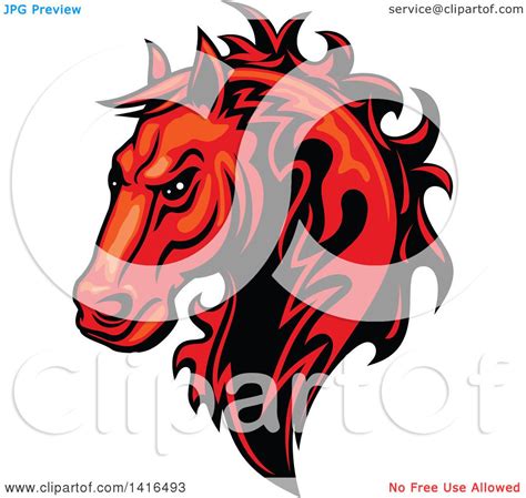 Clipart Of A Tough Red Horse Head Royalty Free Vector Illustration By