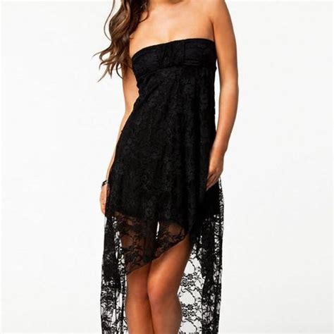 Black Lace Strapless High Low Dress On Luulla