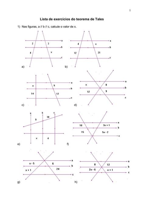 Lista De Exercícios De Teorema De Tales E Semelhança De Triângulos Pdf
