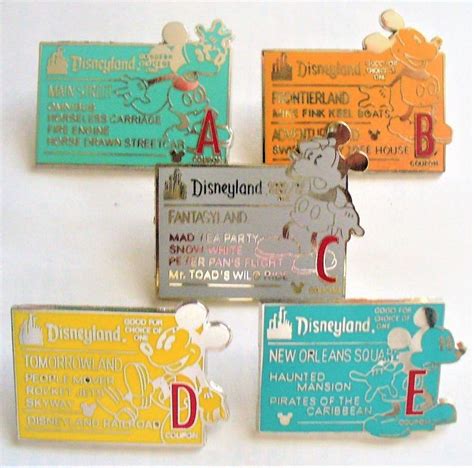 Disney Park Trade Pins Tickets Set A B C D E 5 Total Trading