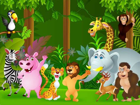 Animals Of The Jungle Cartoon Childrens Wall Mural Ohpopsi Wallpaper