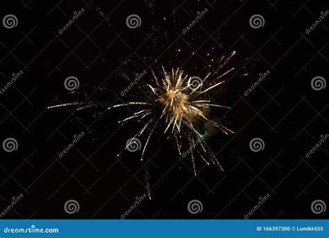Beautiful Single Firework Isolated On Black Background Stock Photo
